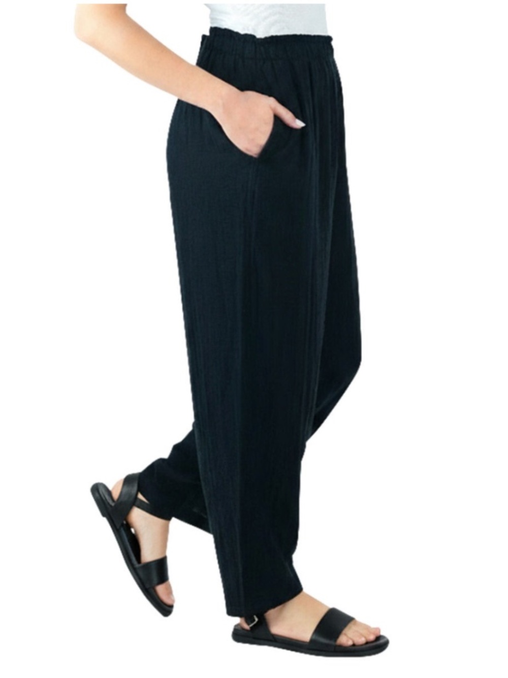Coldwater Creek Womens Cotton Gauze Black Pull On Pant Medium - Picture 2 of 6